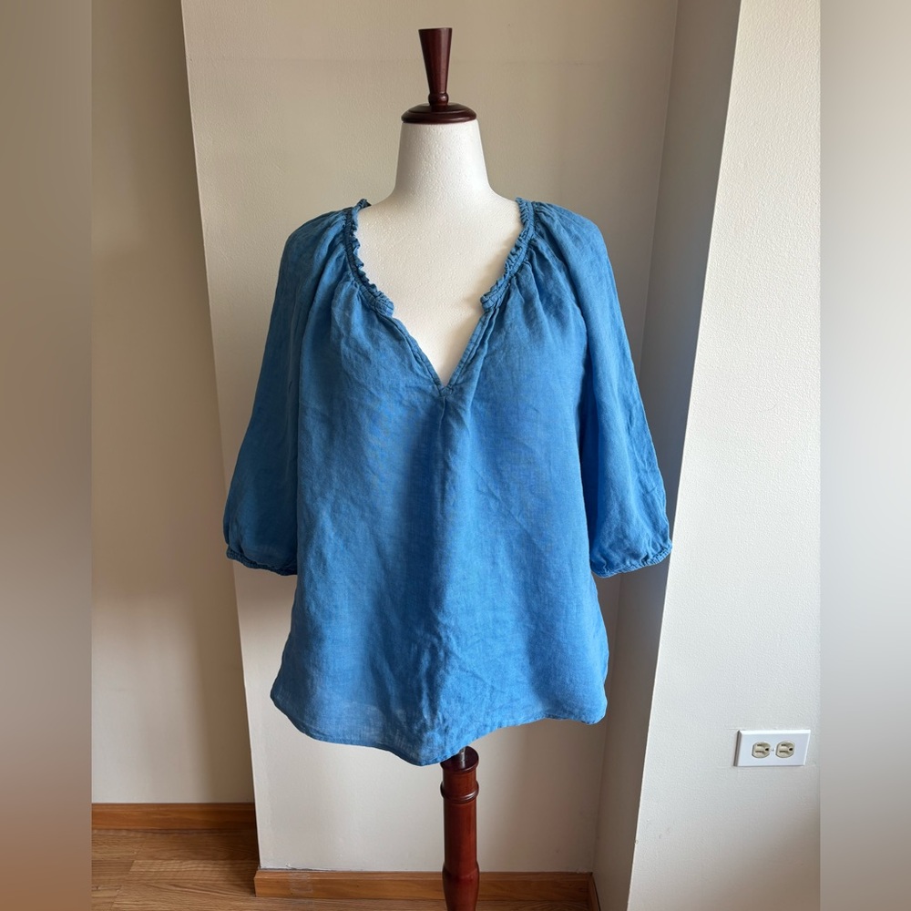 J.JILL 3/4 Sleeve Blue Linen Blouse XL